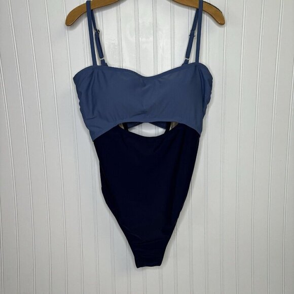 Kona Sol Two-Tone Blue Color Block 1-piece Womens XL Criss Cross Back Swimsuit - Picture 1 of 9